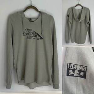 Two Hearted Ale Graphic Hoodie Bell's Size Large Gorpcore Cozy Army Green Hi-Low